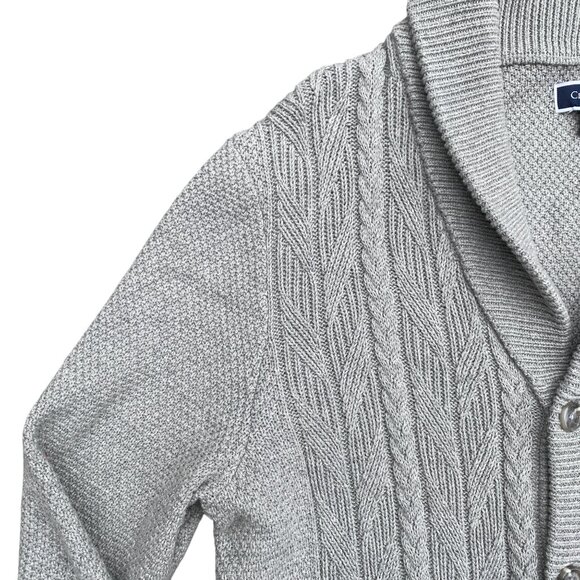 Club Room Cable Knit Shawl Collar Cardigan Men M Gray Grandpa Old Money Academia - Picture 6 of 16